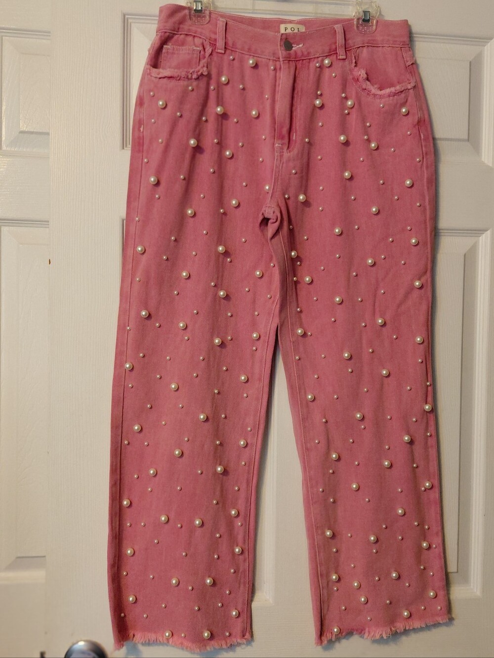 POL Pink Jeans Pearl Embellished Fun Pockets Size Large
